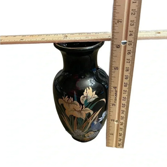 Black with Gold Rim made in Japan 6” Vase Floral with Blue Bird - Picture 8 of 9